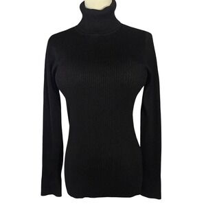 DKNY Womens Black Ribbed Turtleneck Long Sleeve Slim Fit Knit Sweater S classic